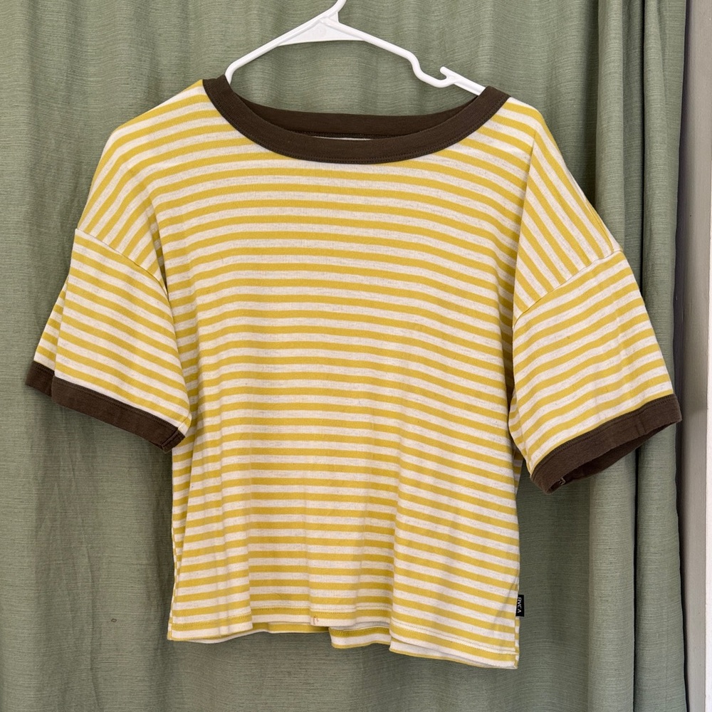 RVCA Yellow and Brown Striped Top